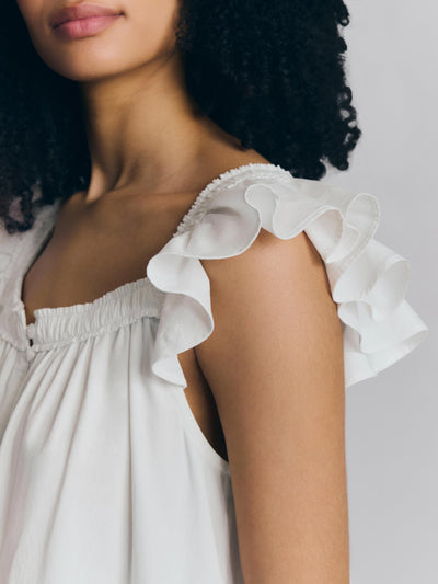 White Floral Embroidered Cotton Frill Nightie - alternate image