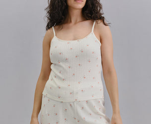 Model wearing Posy Bud Pointelle Cami Vest