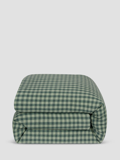 Pine Green Pembroke Gingham Linen Blend Duvet Cover - alternate image