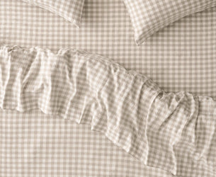 Oatmeal Pembroke Gingham Linen Blend Duvet Cover