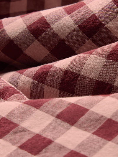 Rhubarb Rose Pembroke Gingham Linen Blend Fabric Swatch
