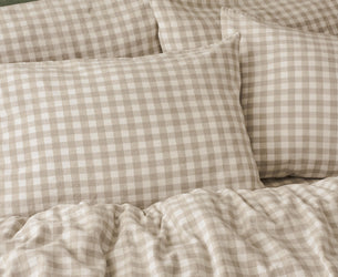 Oatmeal Pembroke Gingham Linen Blend Pillowcases (Pair)
