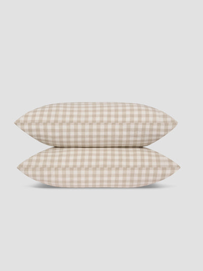 Oatmeal Pembroke Gingham Linen Blend Pillowcases (Pair) - alternate image