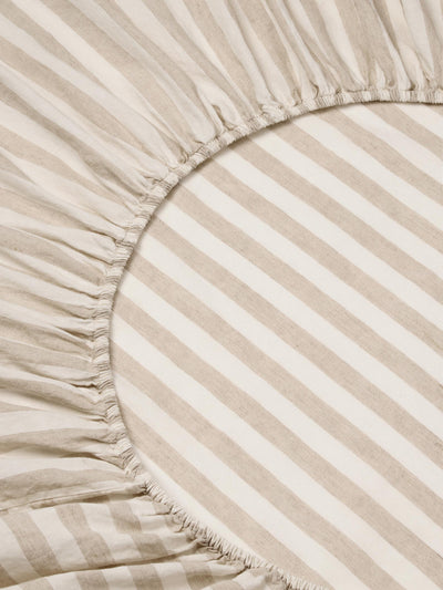 Oatmeal Pembroke Stripe Linen Blend Fitted Sheet