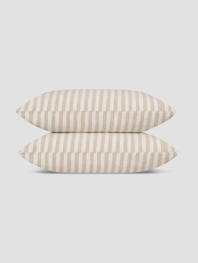 Oatmeal Pembroke Stripe Linen Blend Pillowcases (Pair) - alternate image