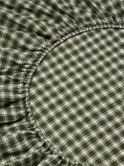 Fern Green Heritage Gingham 100% Linen Fitted Sheet