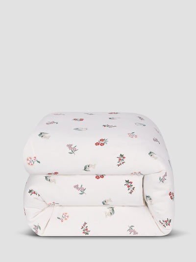White Woodland Floral Linen Blend Duvet Cover