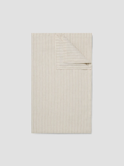 Folded Oatmeal Stripe Linen Blend Tablecloth