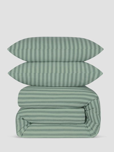Pine Green Pembroke Stripe Cotton Duvet Set