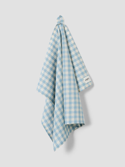 Warm Blue Gingham Linen Blend Tea Towel