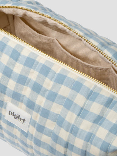Warm Blue Gingham Linen Blend Wash Bag