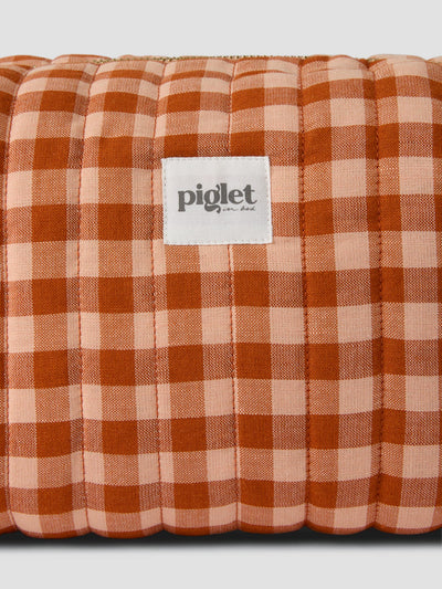 Cinnamon/Peach Colour Drenched Gingham Linen Blend Wash Bag