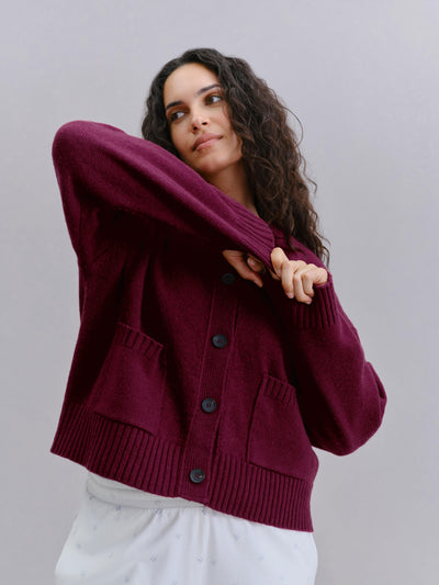 Berry Crew Neck Wool Cardigan - alternate image