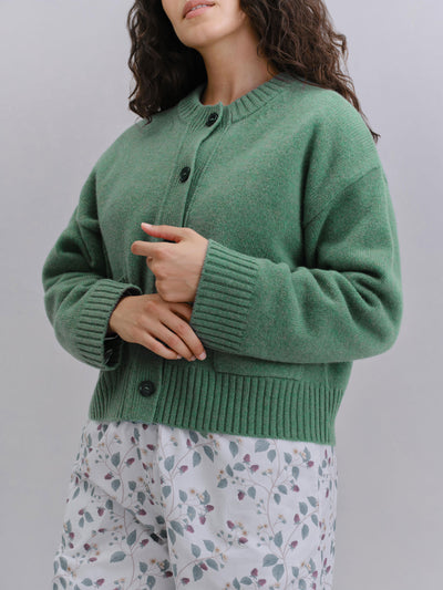 Fern Green Crew Neck Wool Cardigan - alternate image