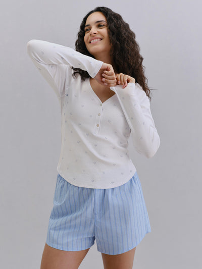 Cove Blue Martha Floral Henley Long Sleeve Top - alternate image