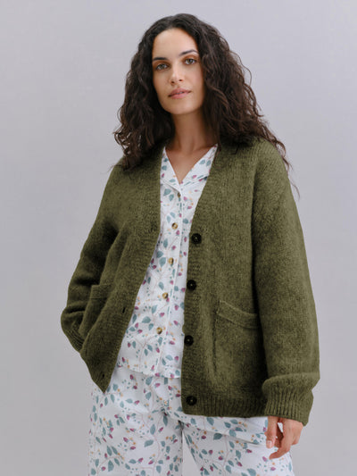 Olive Cosy V-Neck Cardigan - alternate image