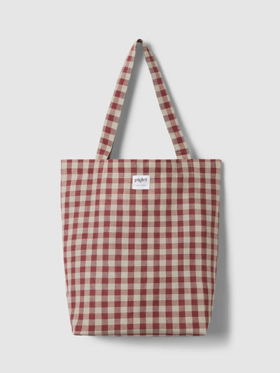 Rhubarb/Oatmeal Gingham Linen Blend Tote Bag