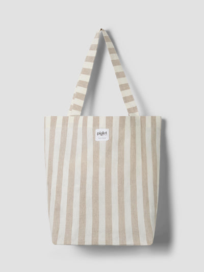Oatmeal Pembroke Stripe Linen Blend Tote Bag