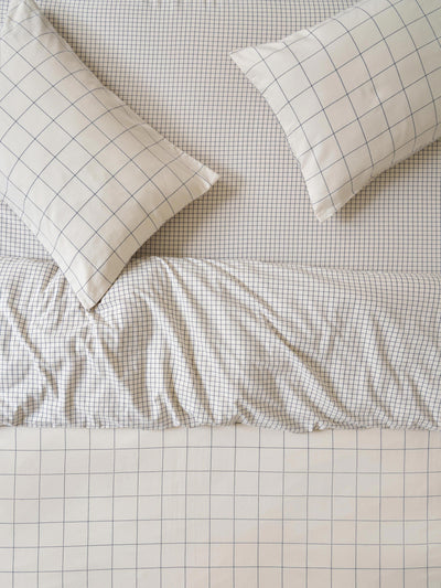 Dream Blue Burlow Check Cotton Percale Duvet Cover