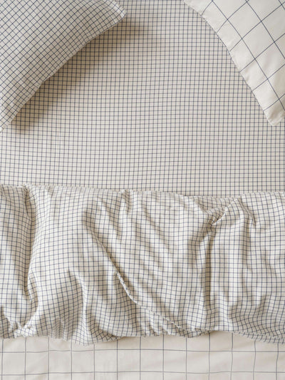 Dream Blue Burlow Check Cotton Percale Fitted Sheet