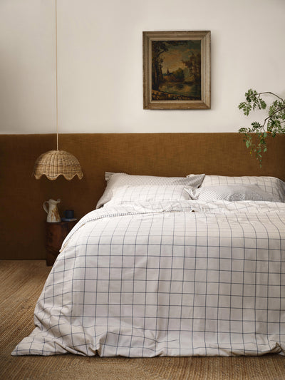 Dream Blue Burlow Check Cotton Percale Duvet Cover