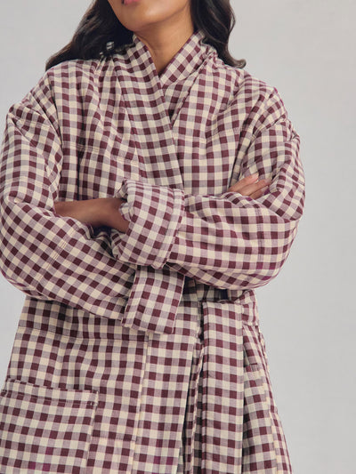 Berry Gingham Linen Blend Housecoat - alternate image