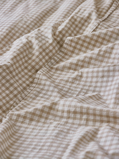 Café au Lait Gingham Washed Cotton Flat Sheet