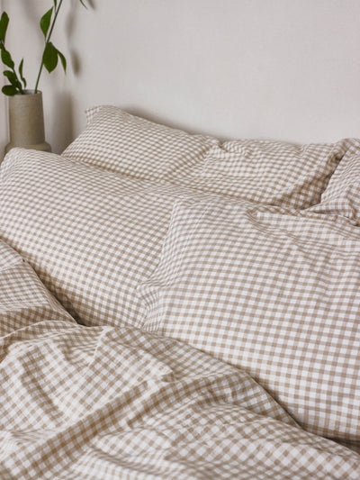 Café au Lait Gingham Washed Cotton Pillowcases (Pair)
