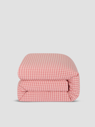 Dusty Pink & Rose Colour Drenched Gingham Linen Blend Duvet Cover - alternate image