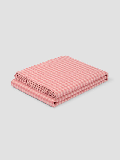 Dusty Pink & Rose Colour Drenched Gingham Linen Blend Fitted Sheet