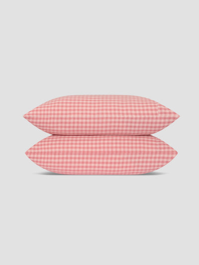 Dusty Pink & Rose Colour Drenched Gingham Linen Blend Pillowcases (Pair)