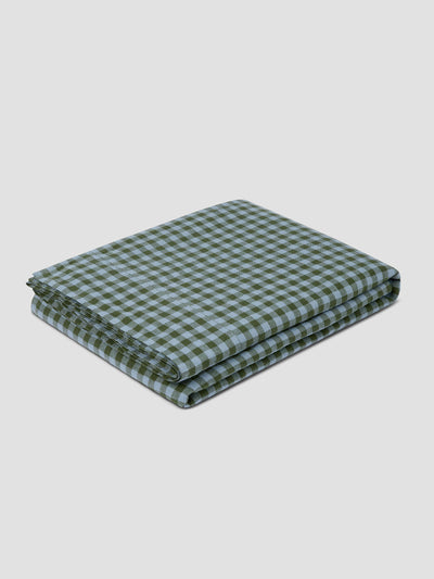 Fern Green & Dusk Blue Colour Drenched Gingham Linen Blend Flat Sheet