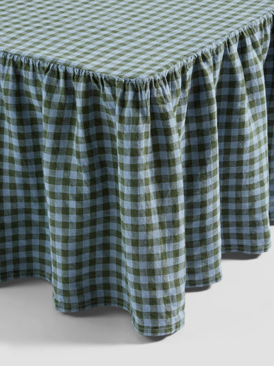 Cantonnière en mélange de lin vichy vert fougère et bleu crépuscule