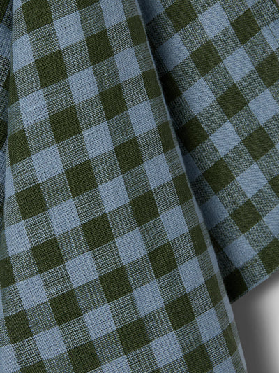 Fern Green & Dusk Blue Colour Drenched Gingham Linen Blend Tea Towel