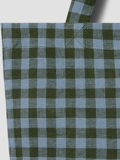 Fern Green & Dusk Blue Colour Drenched Gingham Linen Blend Tote Bag - alternate image