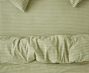 Elm Green & Butter Yellow Colour Drenched Gingham Linen Blend Fitted Sheet