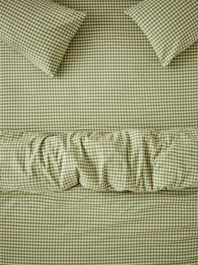 Elm Green & Butter Yellow Colour Drenched Gingham Linen Blend Fitted Sheet