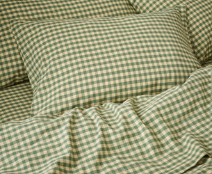 Elm Green & Butter Yellow Colour Drenched Gingham Linen Blend Pillowcases (Pair)