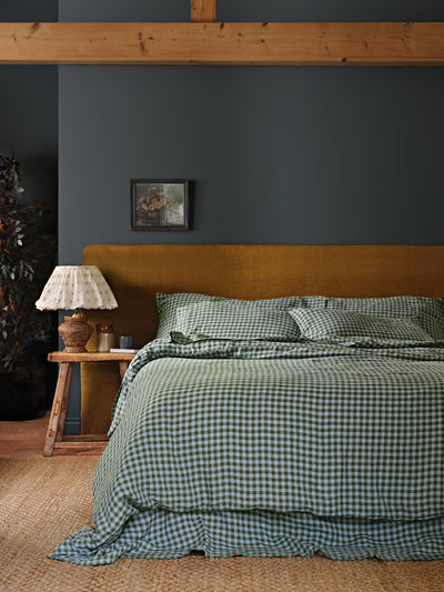 Fern Green & Dusk Blue Colour Drenched Gingham Linen Blend Duvet Cover - alternate image