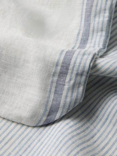 Dusk Blue Farmhouse Stripe 100% Linen Fitted Sheet