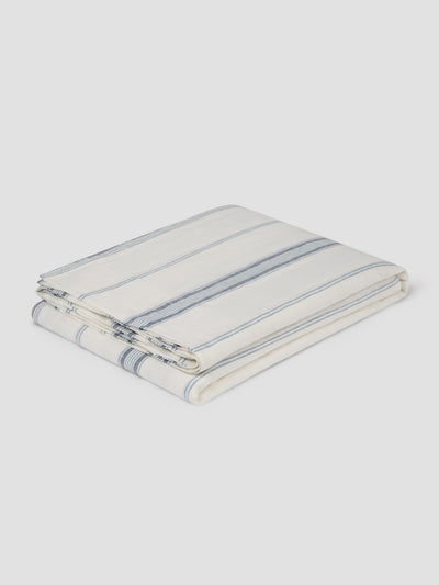 Dusk Blue Farmhouse Stripe 100% Linen Flat Sheet