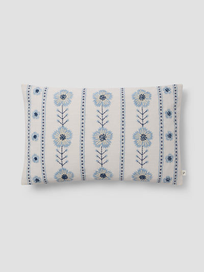 Dusk Blue Folk Floral Embroidered Filled Cushion - alternate image