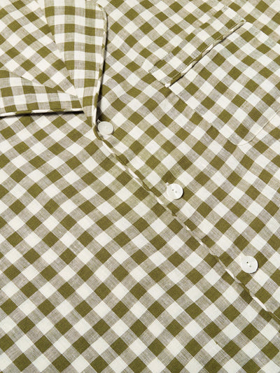 Men's Botanical Green Gingham Linen Pyjama Shirt - alternate image