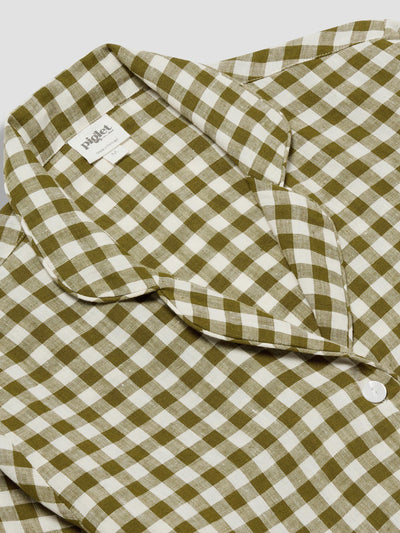 Chemise de pyjama en lin vichy vert botanique