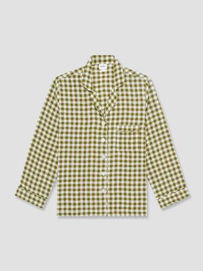 Chemise de pyjama en lin vichy vert botanique