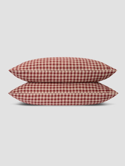 Rhubarb Gingham Linen Blend Pillowcases (Pair)