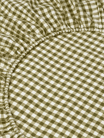 Botanical Green Gingham Linen Blend Fitted Sheet - alternate image