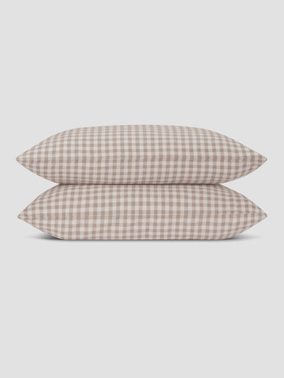 Mushroom Gingham Linen Blend Pillowcases (Pair)