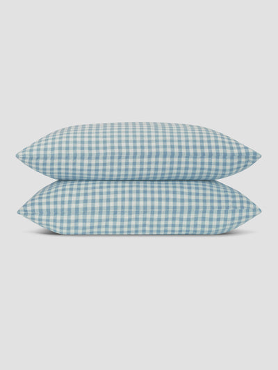Warm Blue Gingham Linen Blend Pillowcases (Pair) - alternate image