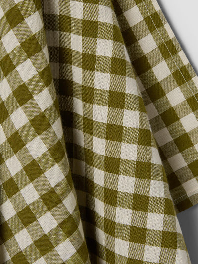 Botanical Green Gingham Linen Blend Tea Towel
